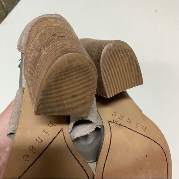 Hinge Cora Block Heel Sandal tan TAUPE SUEDE open toe strappy zip up bootie 9 - Picture 8 of 11